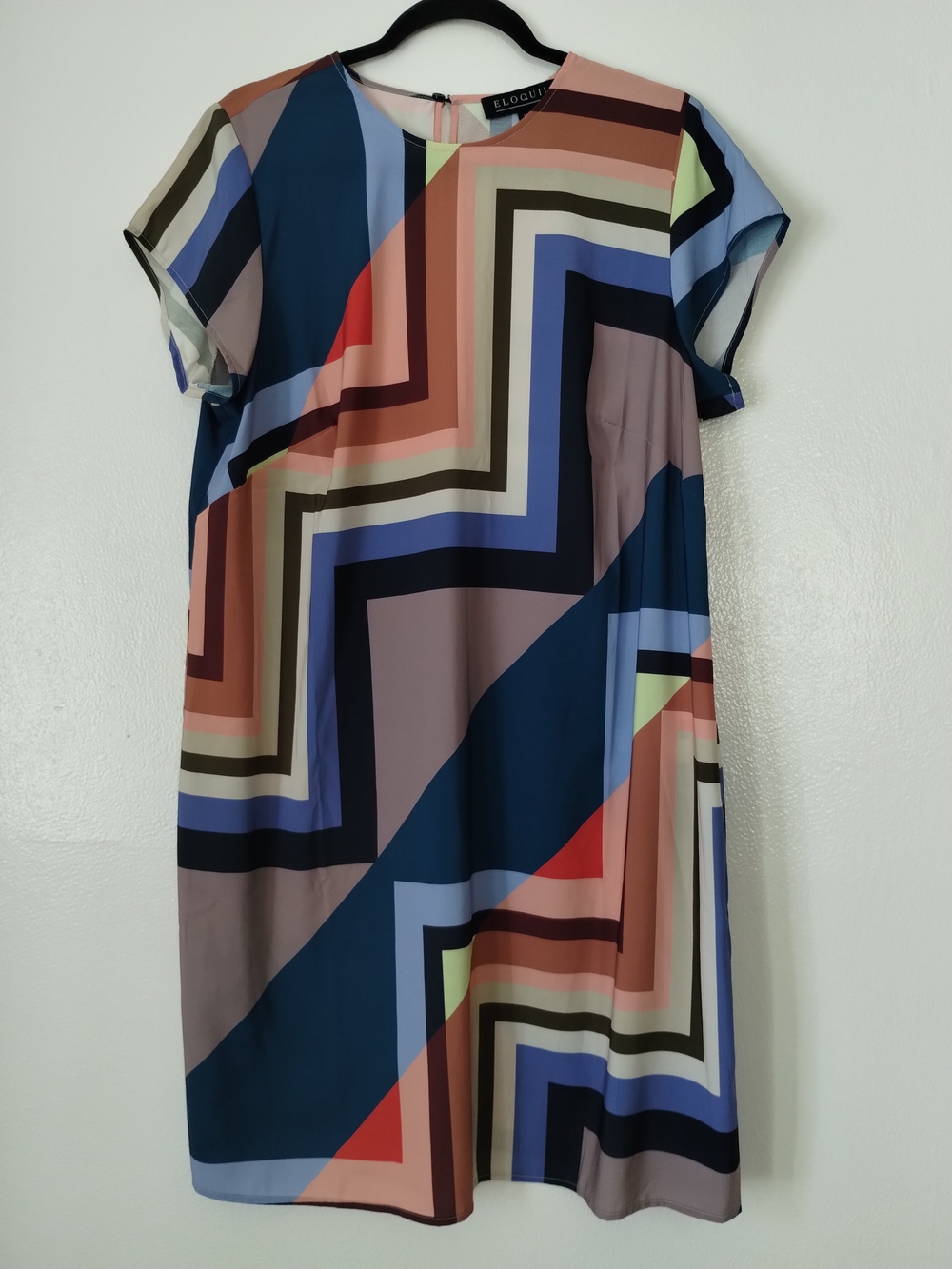 Eloquii Multicolor Geometric Shift Dress - Blue/Pink